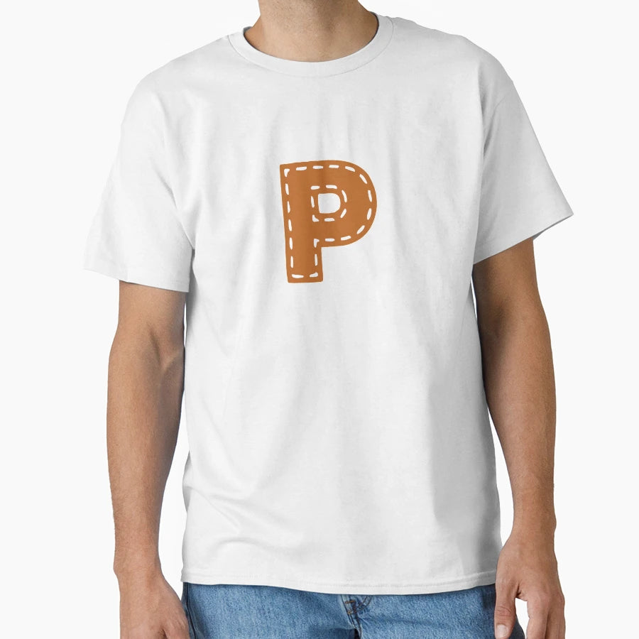 P Letter Sewn College Usa Leather T-Shirt - Aesthetic Graphic Men Women - T-Shirt, Sweatshirt, Hoodie