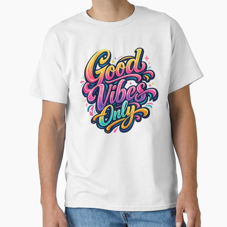 Good Vibes Only Typography Colorful Retro Gradient - Adult & Kids T-Shirts, Sweatshirts & Hoodies apparel design preview 1