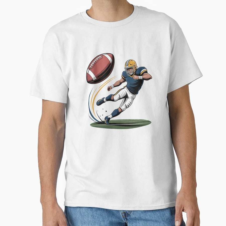 Football Player Kicking Football T-Shirt - Aesthetic Graphic for Adults - T-Shirt, Sweatshirt, Hoodie