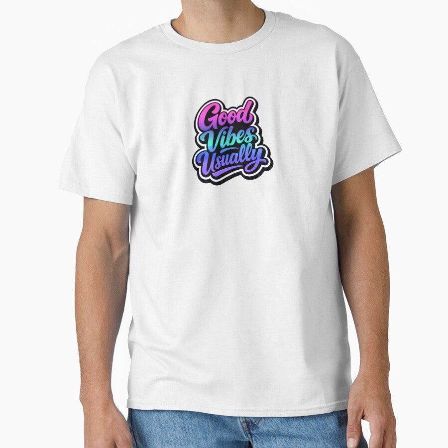 Good Vibes Usually Retro Funny Quote Typography Pink - Adult & Kids T-Shirts, Sweatshirts & Hoodies apparel design preview 1