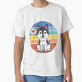 Cute Husky Cartoon Retro Sunset Graphic by alw951 - Adult & Kids T-Shirts, Sweatshirts & Hoodies apparel design preview 1