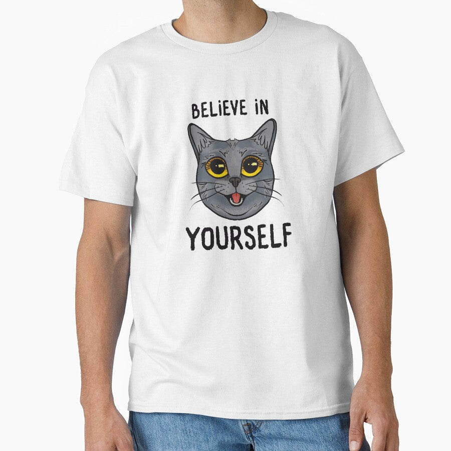 Believe in Yourself Positive Affirmation Cat Design - Adult & Kids T-Shirts, Sweatshirts & Hoodies apparel design preview 1