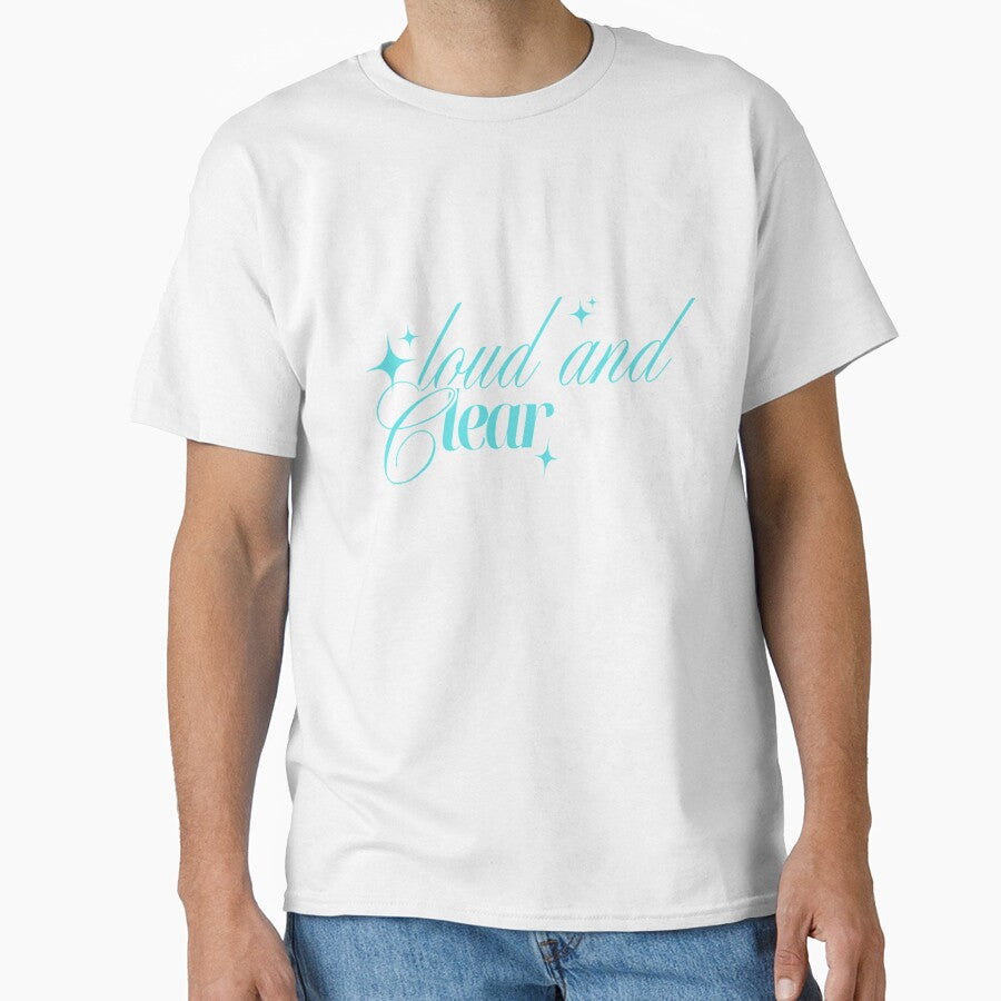 Loud and Clear Sparkly Retro Typography in Aqua Blue - Adult & Kids T-Shirts, Sweatshirts & Hoodies apparel design preview 1