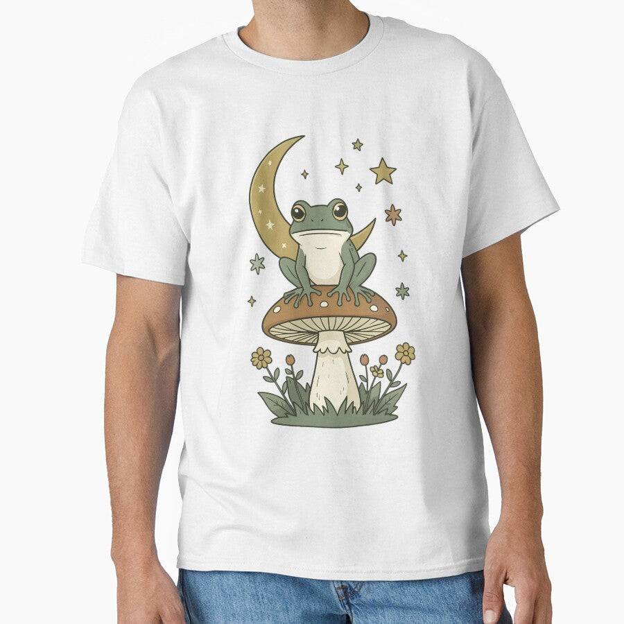 Cute Frog on Mushroom Under Moonlight by CutOutIdols - Adult & Kids T-Shirts, Sweatshirts & Hoodies apparel design preview 1