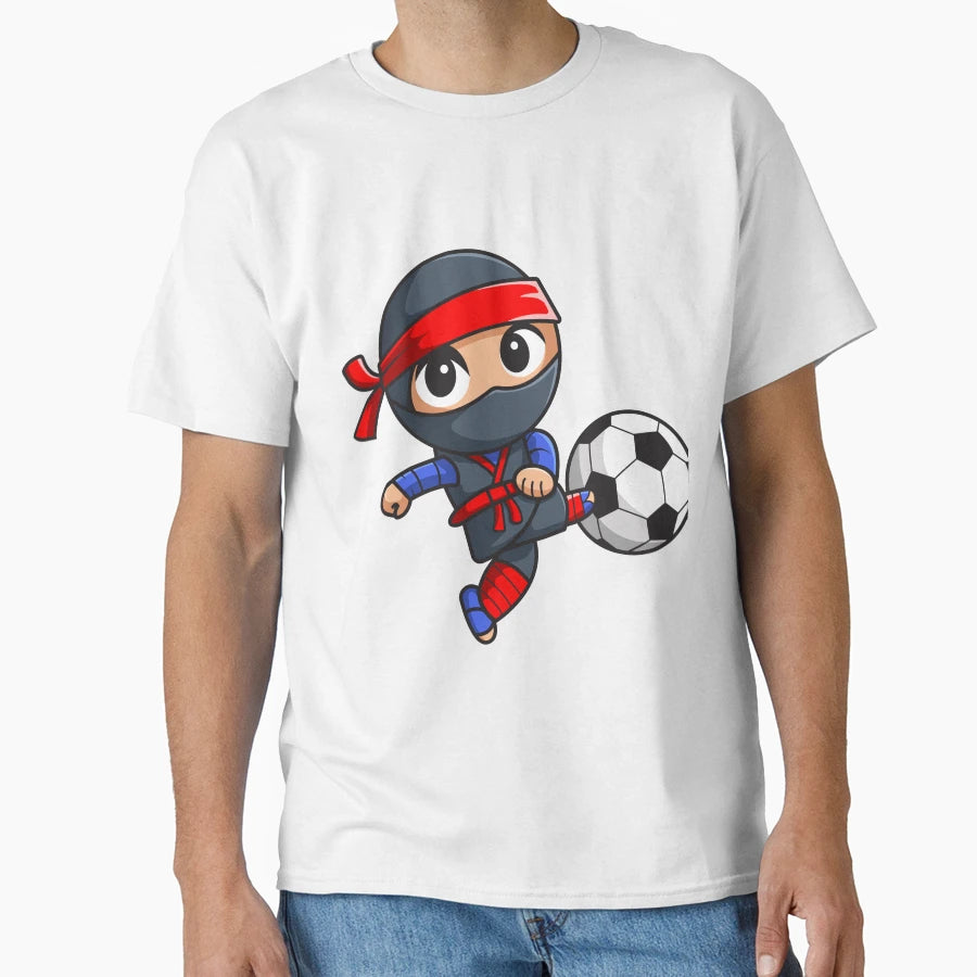 Chibi Ninja Kicking Soccer Ball T-Shirt - Custom Art Print Men Women - T-Shirt, Sweatshirt, Hoodie