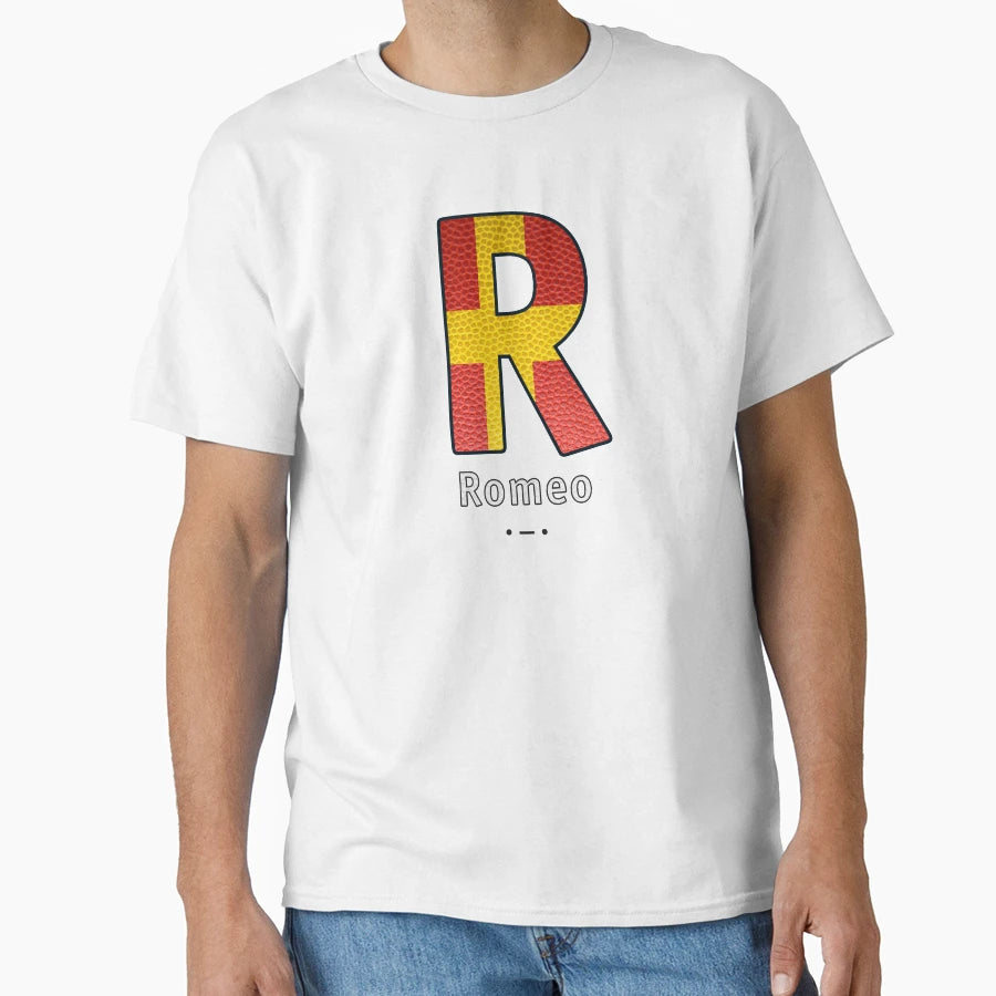 Romeo Navy Alphabet Leather T-Shirt - Fun Novelty Design for Adults - T-Shirt, Sweatshirt, Hoodie