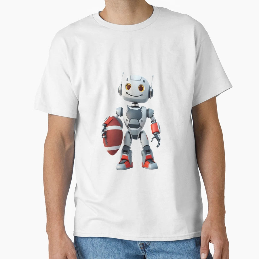 Smiling Robot Football Futuristic Ai Sports T-Shirt - Unique Graphic Unisex - T-Shirt, Sweatshirt, Hoodie