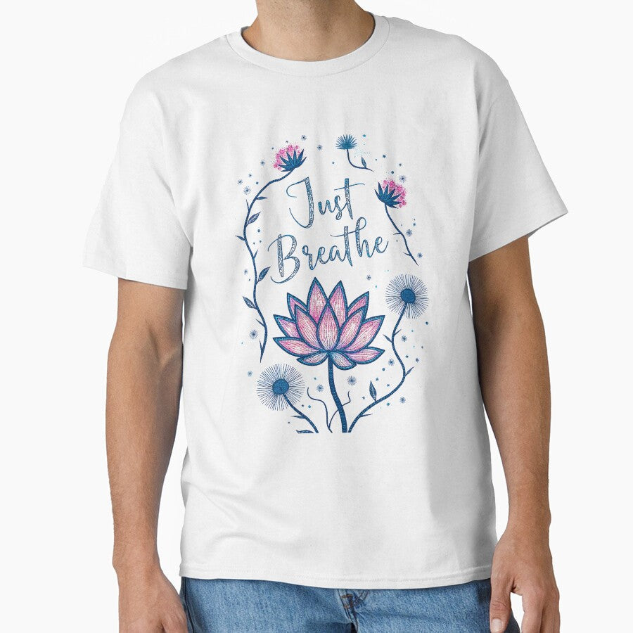 Just Breathe Lotus Art Mindful Botanical Design 2 by - Adult & Kids T-Shirts, Sweatshirts & Hoodies apparel design preview 1