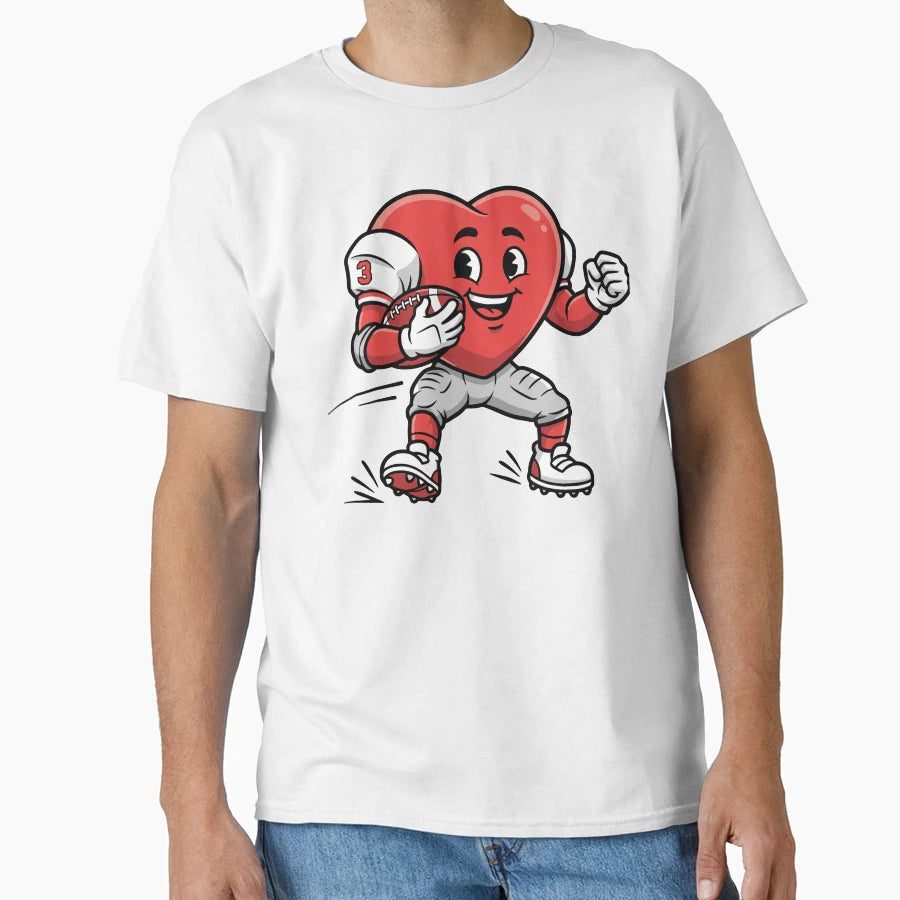 Heart Football Player Cartoon Mascot T-Shirt - Streetwear Style Men Women - T-Shirt, Sweatshirt, Hoodie