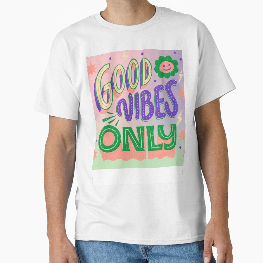 "Good Vibes Only Retro Groovy Typography Art" by - Adult & Kids T-Shirts, Sweatshirts & Hoodies apparel design preview 1