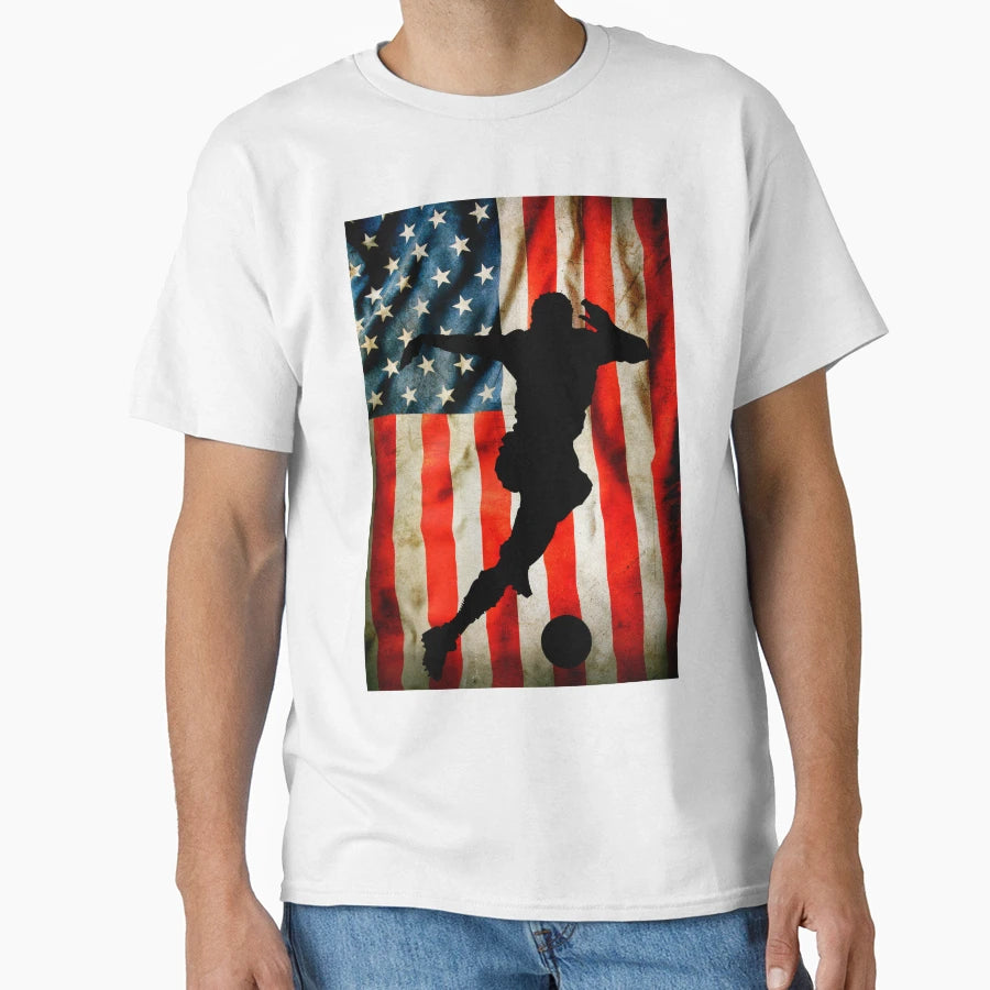 American Soccer Player And Usa Flag T-Shirt - Minimalist Print Unisex - T-Shirt, Sweatshirt, Hoodie