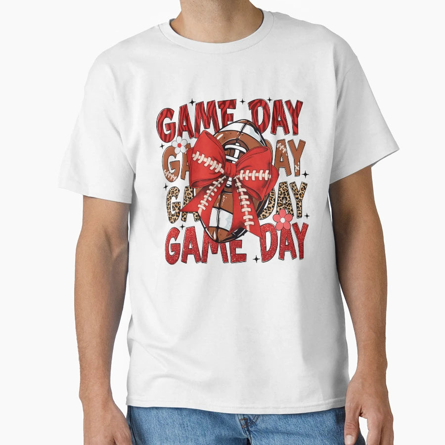 Game Day Football Bow Cheerleader T-Shirt - Minimalist Print Men Women - T-Shirt, Sweatshirt, Hoodie