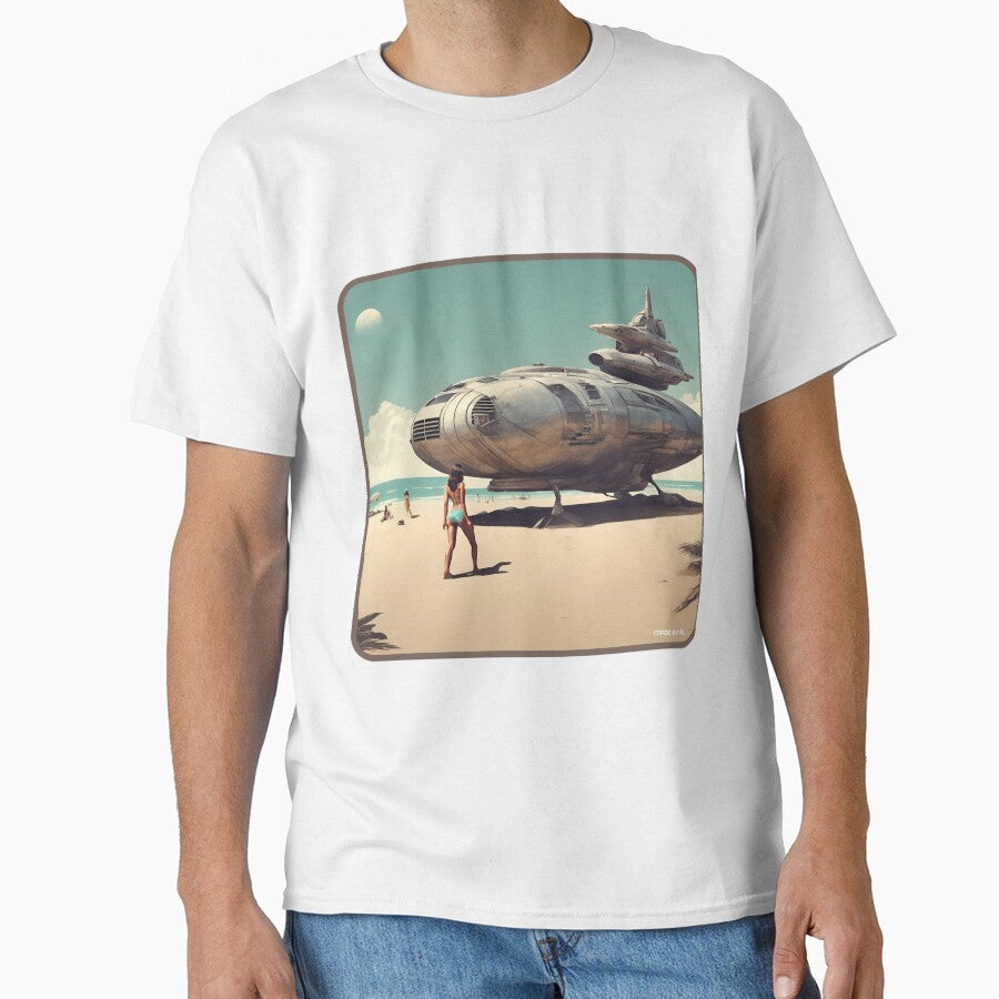 Sci fi Beach landing by Funktastic Designs - Adult & Kids T-Shirts, Sweatshirts & Hoodies apparel design preview 1