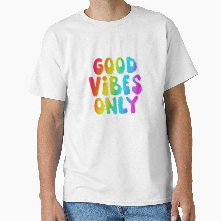 Good Vibes Only Rainbow Bubble Text by DeadpanThreads - Adult & Kids T-Shirts, Sweatshirts & Hoodies apparel design preview 1