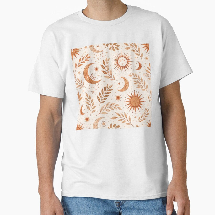 Boho Earth Pattern Sun Moon Leaves Terracotta - Adult & Kids T-Shirts, Sweatshirts & Hoodies apparel design preview 1