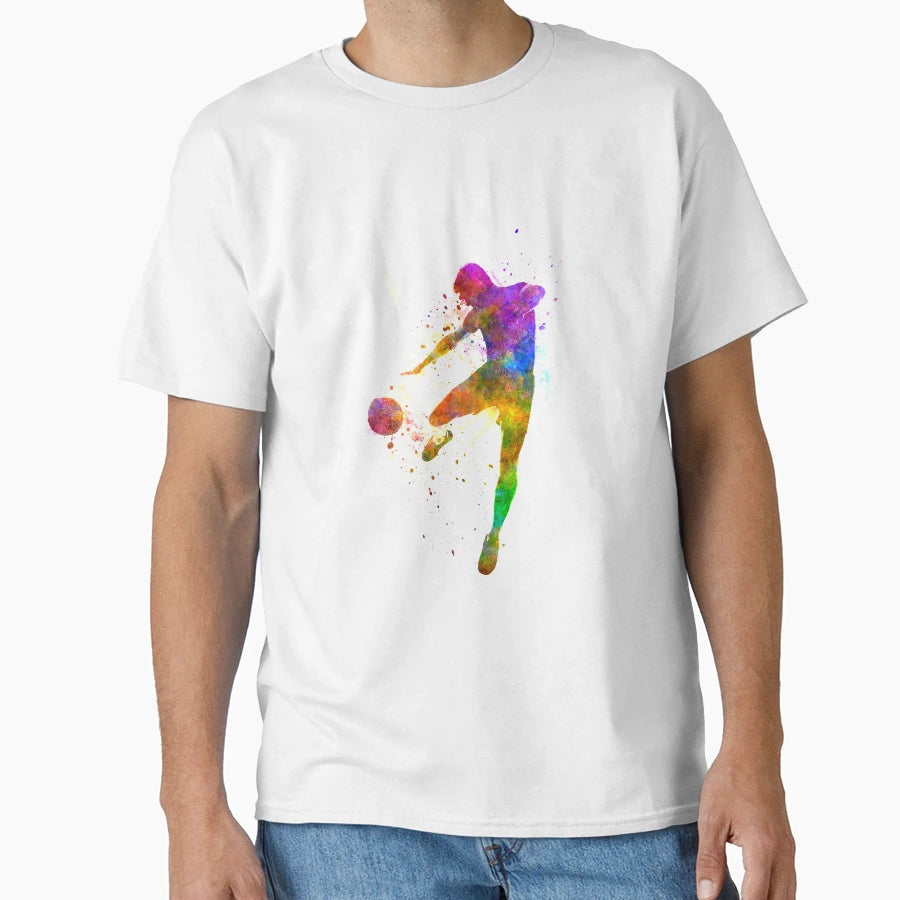 Soccer Football Player Flying Kicking T-Shirt - Trendy Graphic for Adults - T-Shirt, Sweatshirt, Hoodie