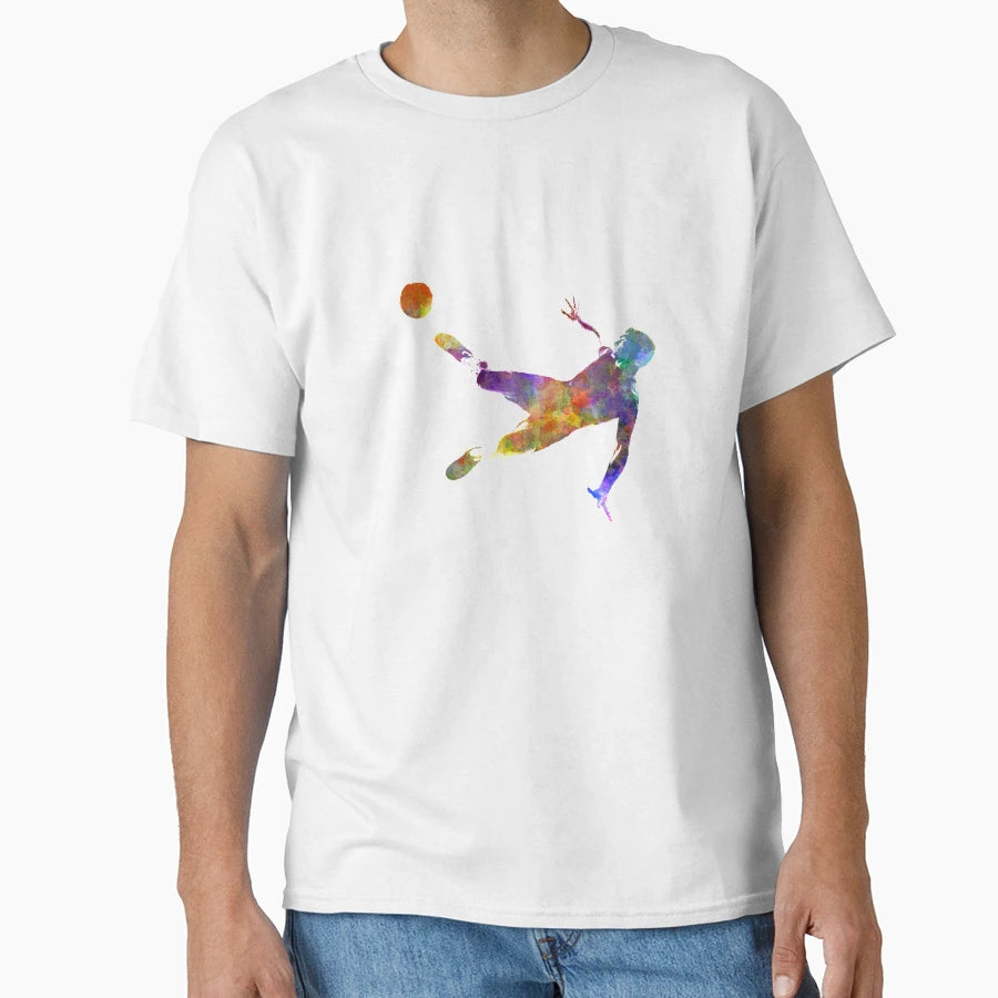 Soccer Football Player Flying Kicking T-Shirt - Aesthetic Graphic Unisex - T-Shirt, Sweatshirt, Hoodie