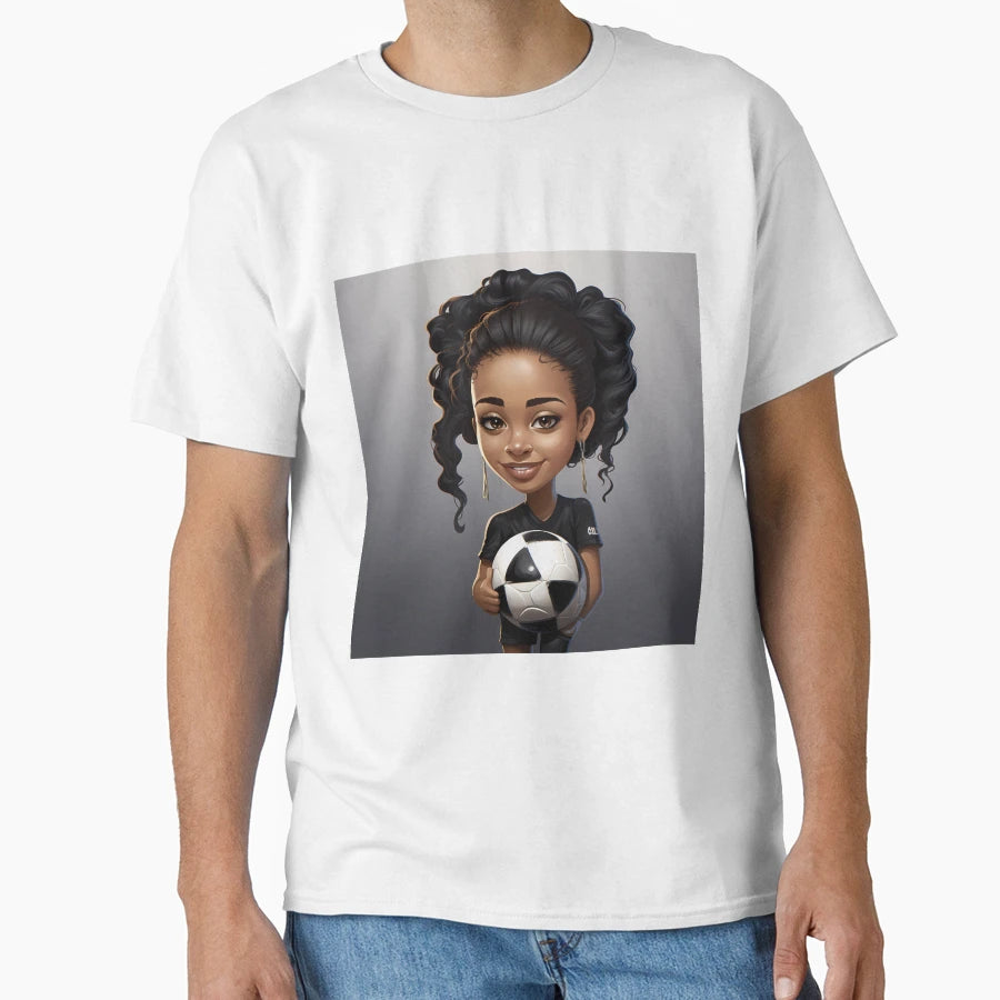 Pretty Holding Football Chibi Soccer T-Shirt - Custom Art Print Unisex - T-Shirt, Sweatshirt, Hoodie