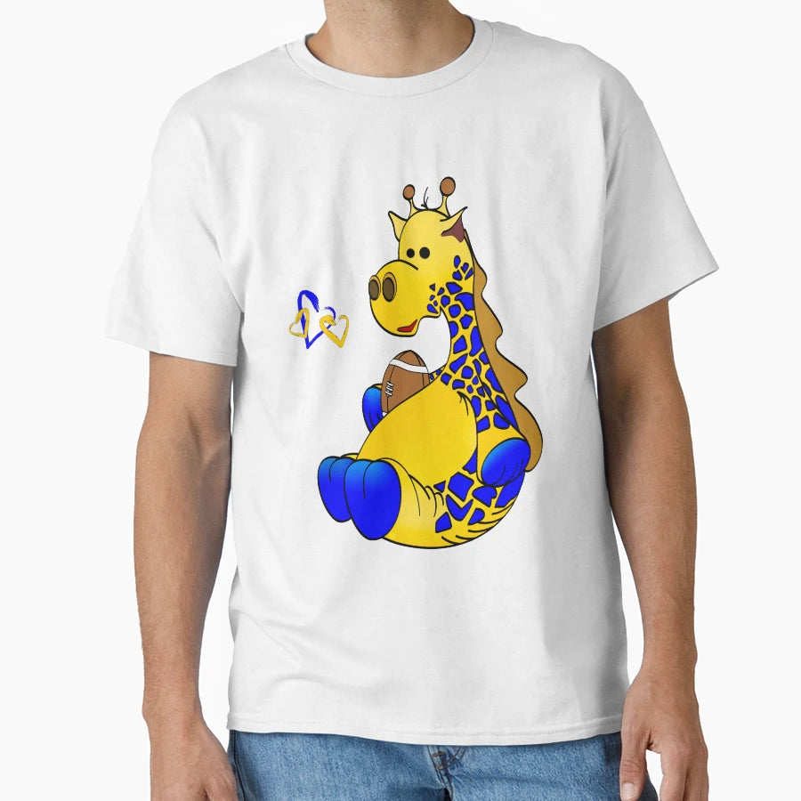 Blue Gold Football Giraffe Cartoon T-Shirt - Streetwear Style Unisex - T-Shirt, Sweatshirt, Hoodie