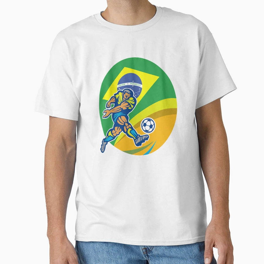 Brazil Soccer Football Player Kicking Ball T-Shirt - Graphic Print Unisex - T-Shirt, Sweatshirt, Hoodie