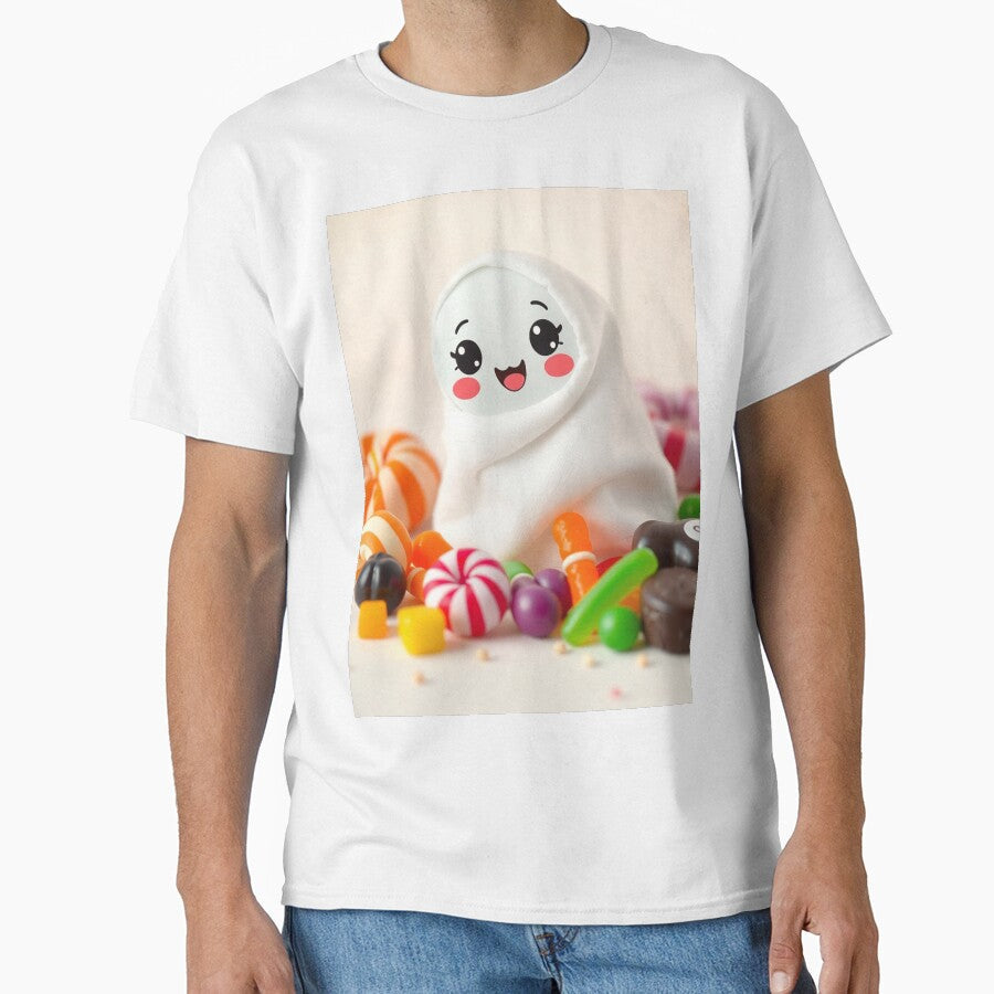 Adorable Ghost Surrounded by Candy Sweet Kawaii - Adult & Kids T-Shirts, Sweatshirts & Hoodies apparel design preview 1