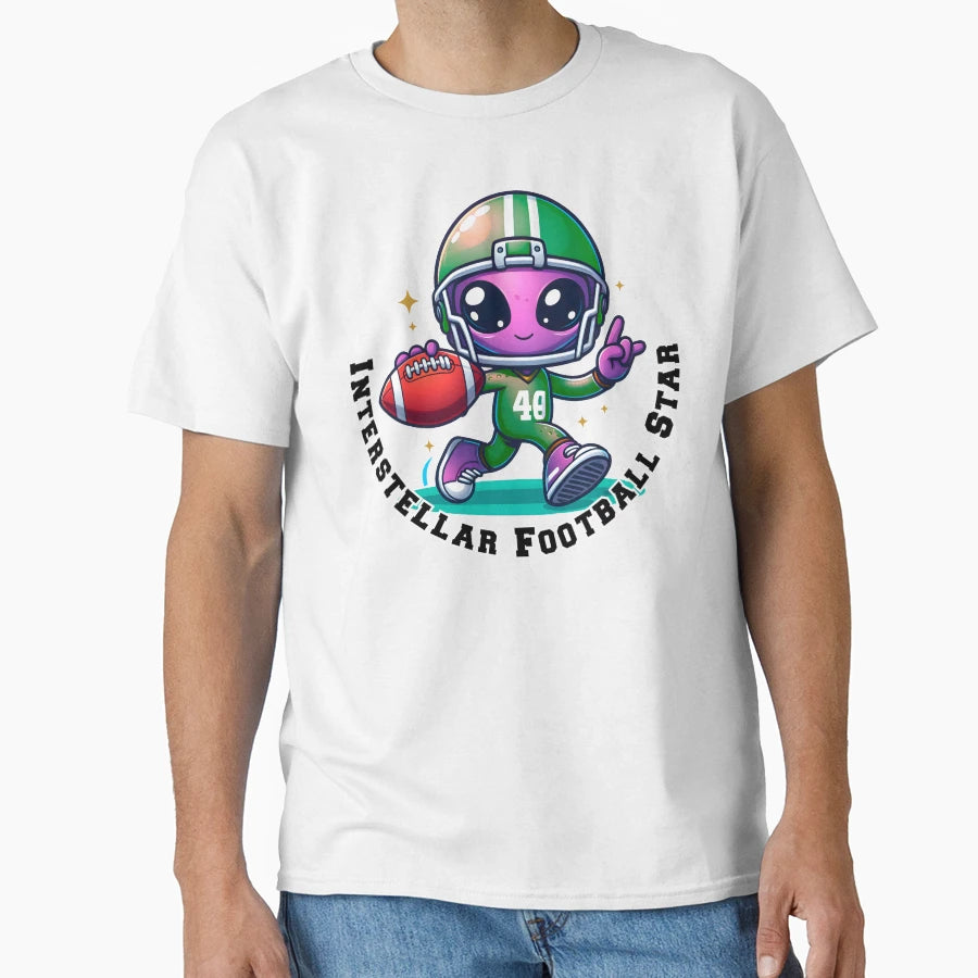 Interstellar Football Star Alien Cartoon T-Shirt - Streetwear Style Unisex - T-Shirt, Sweatshirt, Hoodie