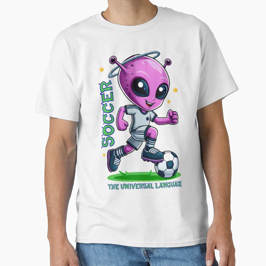 Soccer Universal Language Alien Cartoon T-Shirt - Novelty Apparel Unisex - T-Shirt, Sweatshirt, Hoodie