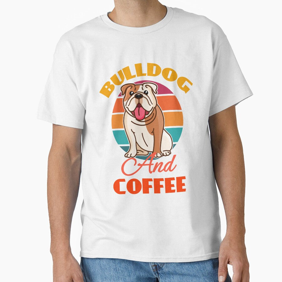 Bulldog And Coffee Dog puppy Lover Cute Sunser Retro - Adult & Kids T-Shirts, Sweatshirts & Hoodies apparel design preview 1