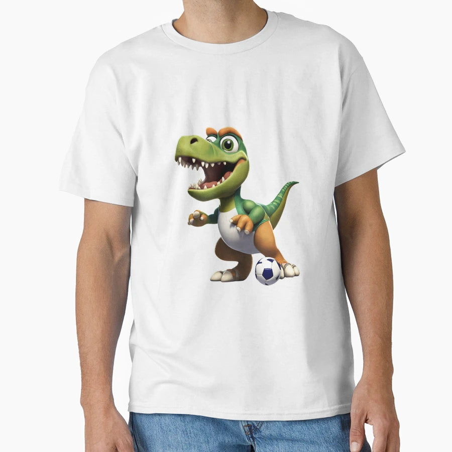 Dinosaur Playing Football T-Shirt - Graphic Print Unisex - T-Shirt, Sweatshirt, Hoodie