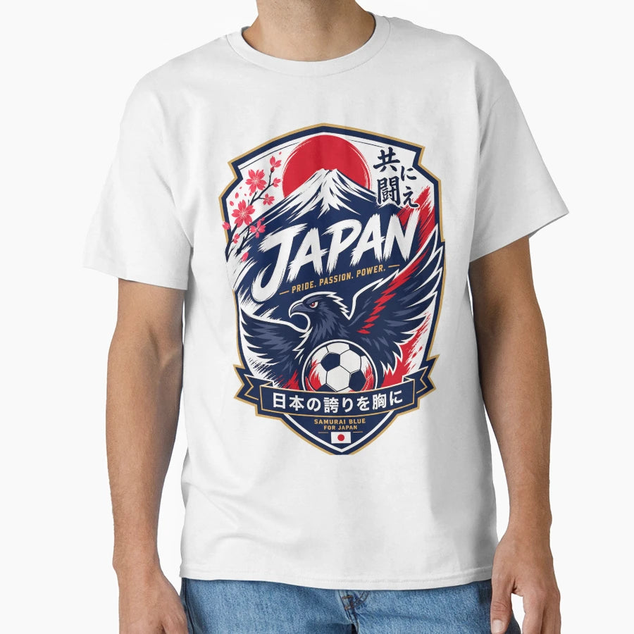 Japan Football Fans Emblem Red White T-Shirt - Trendy Graphic Men Women - T-Shirt, Sweatshirt, Hoodie