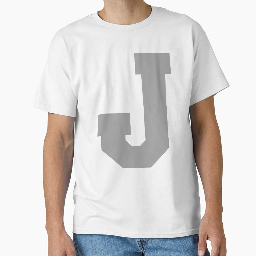 Alphabet Silver J Sports Letter J T-Shirt - Minimalist Print for Adults - T-Shirt, Sweatshirt, Hoodie
