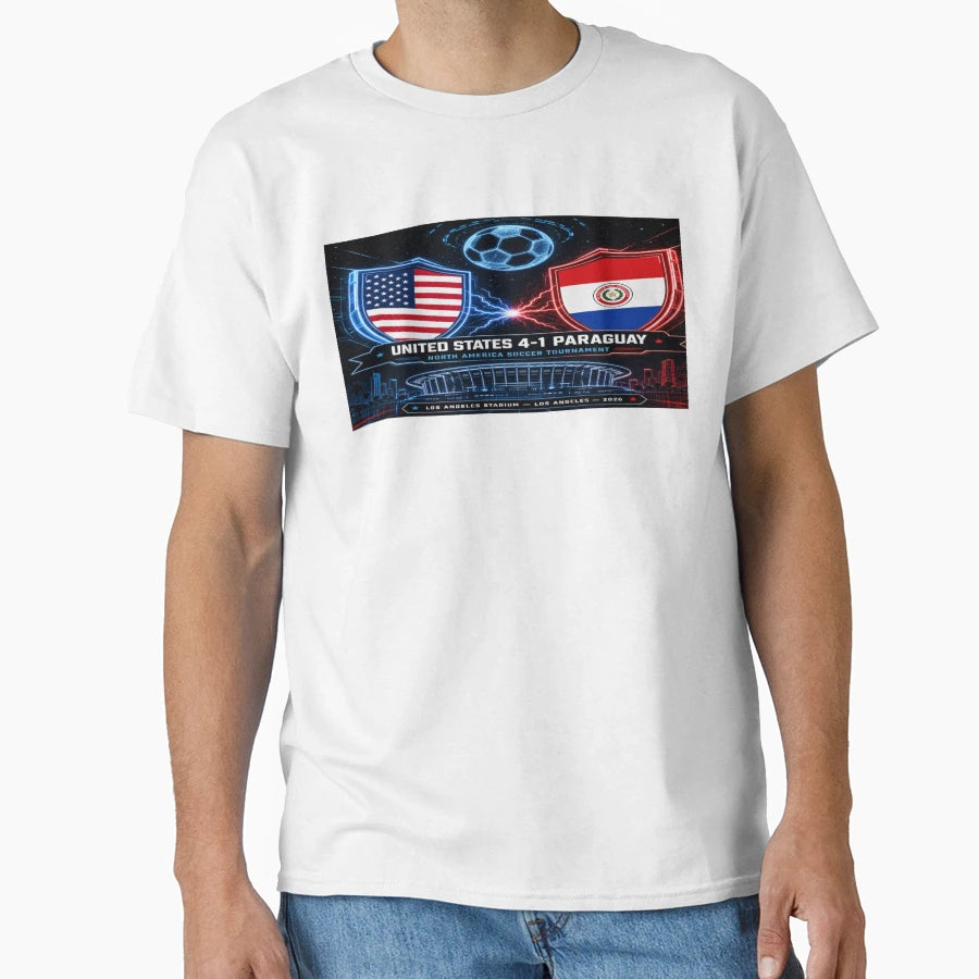 Neon Flags Usa Paraguay Soccer Clash T-Shirt - Unique Graphic Unisex - T-Shirt, Sweatshirt, Hoodie