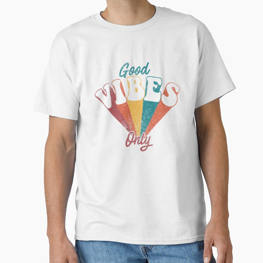 Good Vibes Only Retro Rainbow Typography Fan by The - Adult & Kids T-Shirts, Sweatshirts & Hoodies apparel design preview 1