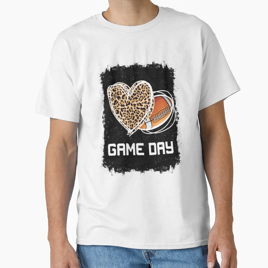 Game Day Leopard Heart Football T-Shirt - Fun Novelty Design Men Women - T-Shirt, Sweatshirt, Hoodie