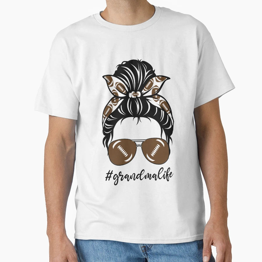 Football Grandma Life Messy Bun T-Shirt - Minimalist Print for Adults - T-Shirt, Sweatshirt, Hoodie