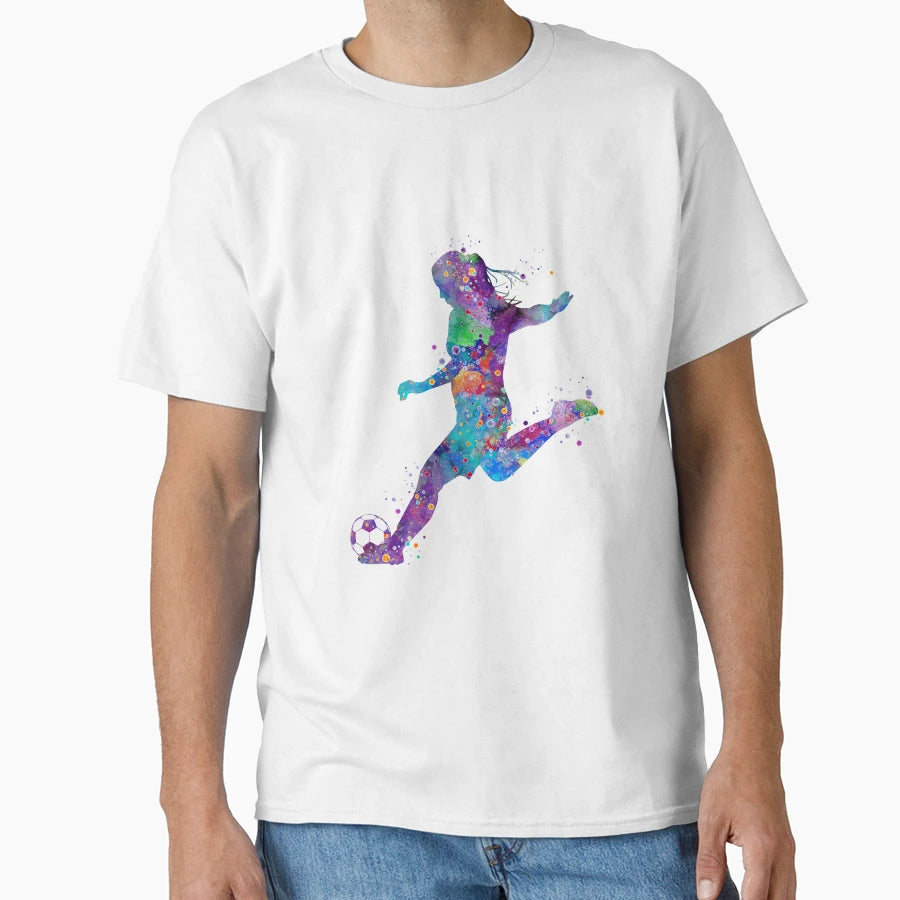 Soccer Player Shooting Pose Watercolor T-Shirt - Trendy Graphic Unisex - T-Shirt, Sweatshirt, Hoodie