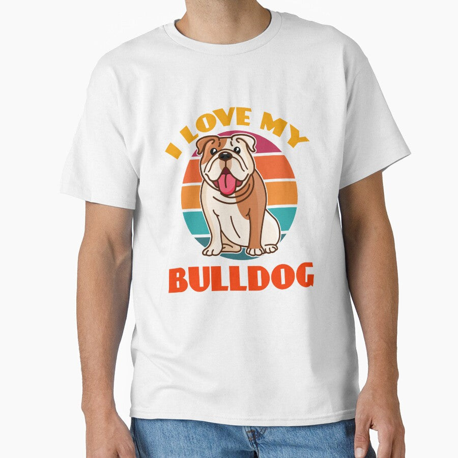 I Love My Bulldog Dog puppy Lover Cute Sunser Retro - Adult & Kids T-Shirts, Sweatshirts & Hoodies apparel design preview 1