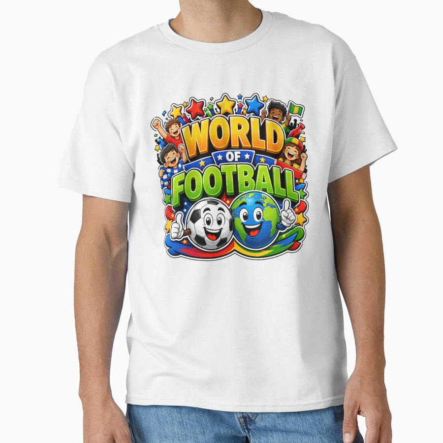 World Football Cartoon Soccer Ball T-Shirt - Novelty Apparel for Adults - T-Shirt, Sweatshirt, Hoodie