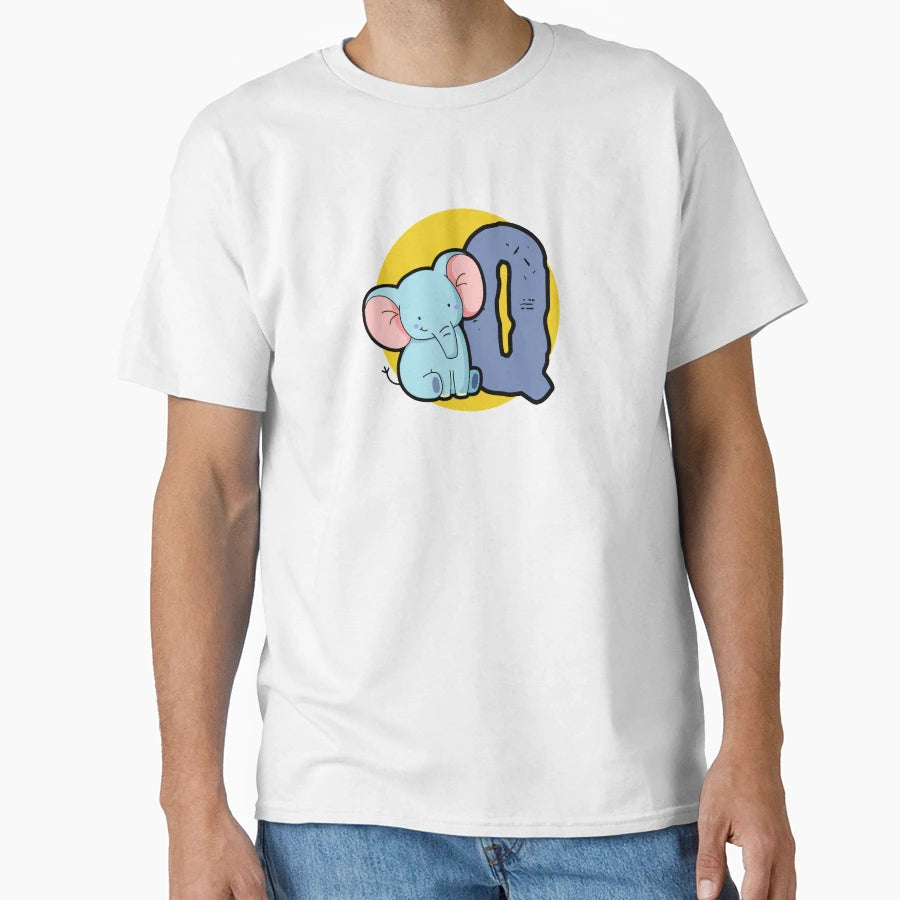 Alphabet Letter Q Blue Elephant T-Shirt - Trendy Graphic for Adults - T-Shirt, Sweatshirt, Hoodie