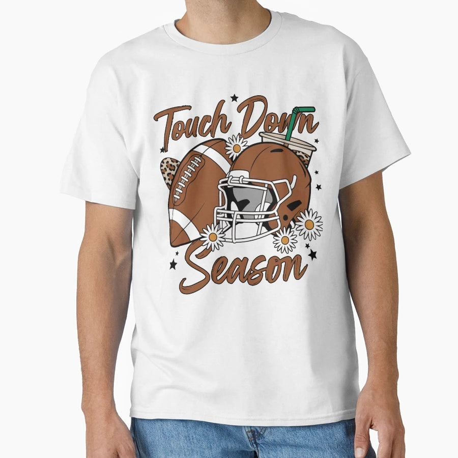 Touch Down Season Football Helmet And T-Shirt - Minimalist Print Men Women - T-Shirt, Sweatshirt, Hoodie