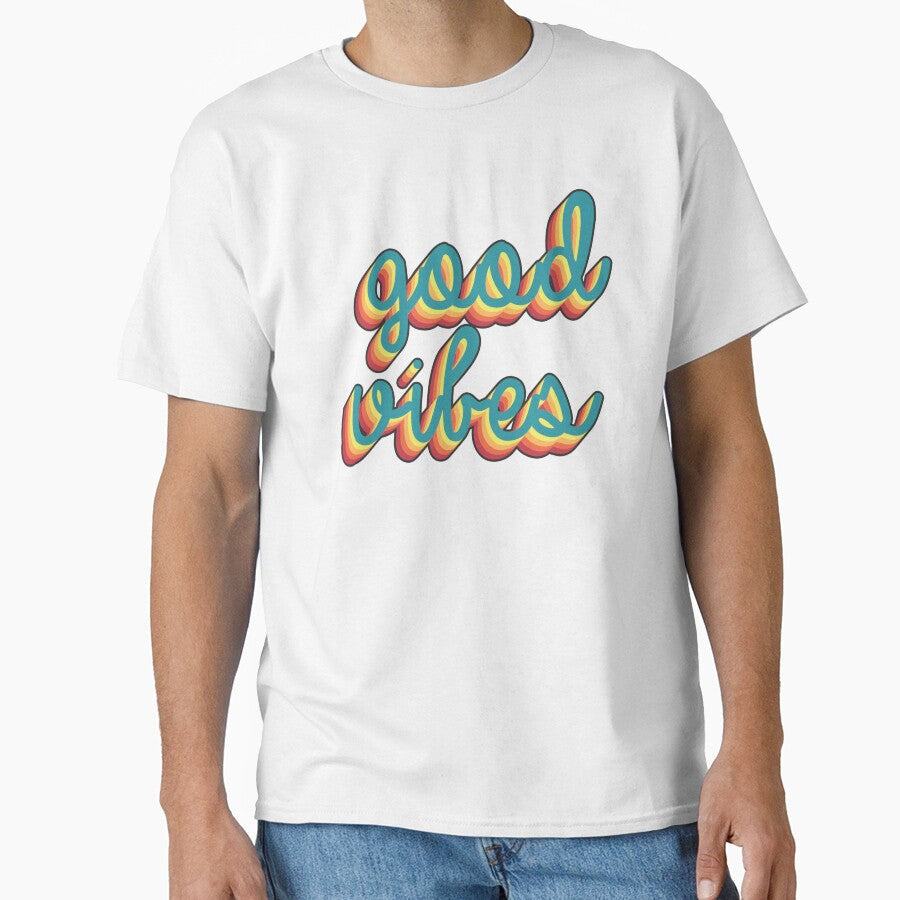 Colorful 80s Retro Palette Good Vibes 3D Extruded - Adult & Kids T-Shirts, Sweatshirts & Hoodies apparel design preview 1