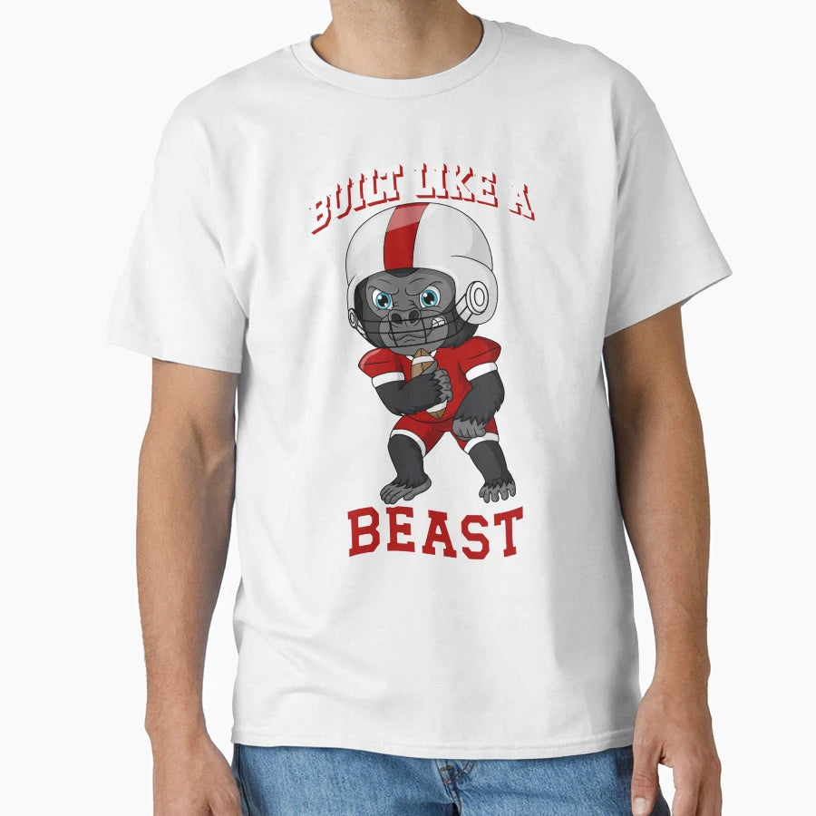 Built Like Beast Gorilla Football T-Shirt - Custom Art Print for Adults - T-Shirt, Sweatshirt, Hoodie
