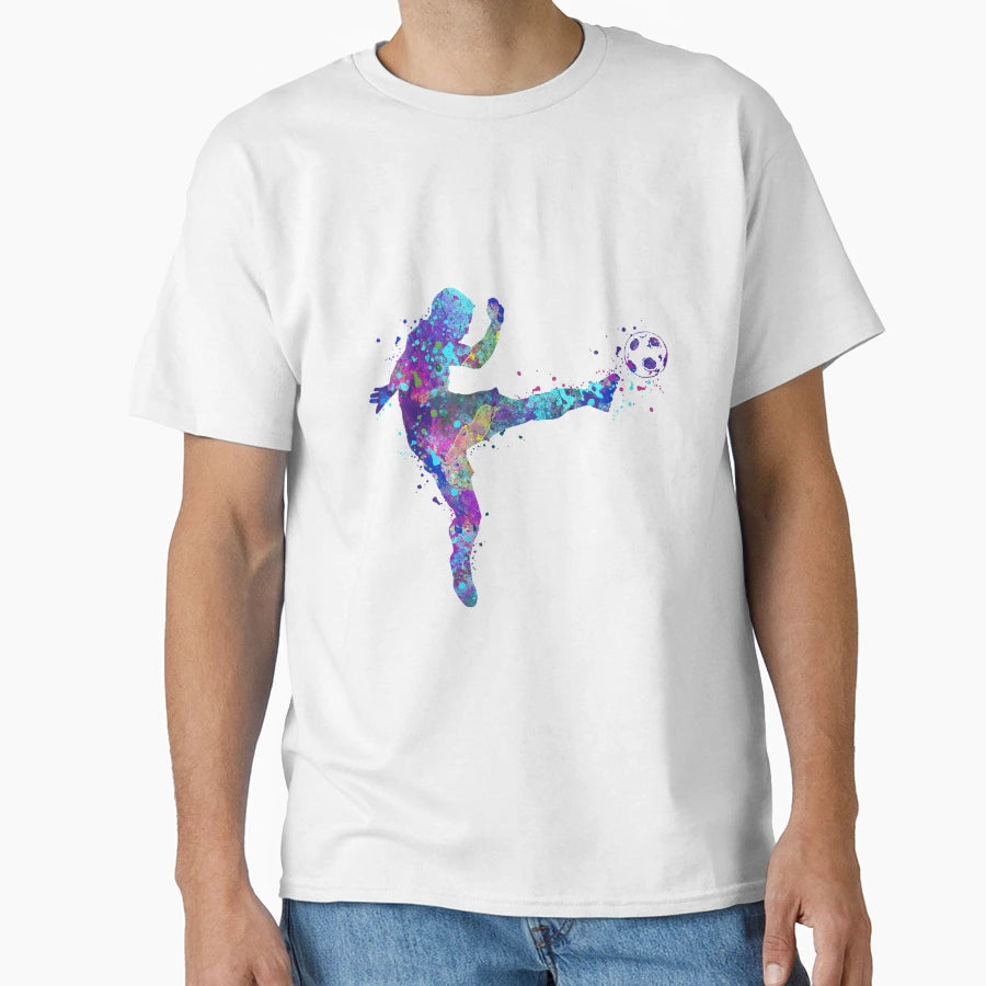 Soccer Player Volley Shot Watercolor T-Shirt - Unique Graphic for Adults - T-Shirt, Sweatshirt, Hoodie