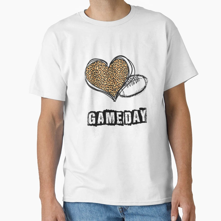 Game Day Leopard Heart Football T-Shirt - Aesthetic Graphic for Adults - T-Shirt, Sweatshirt, Hoodie