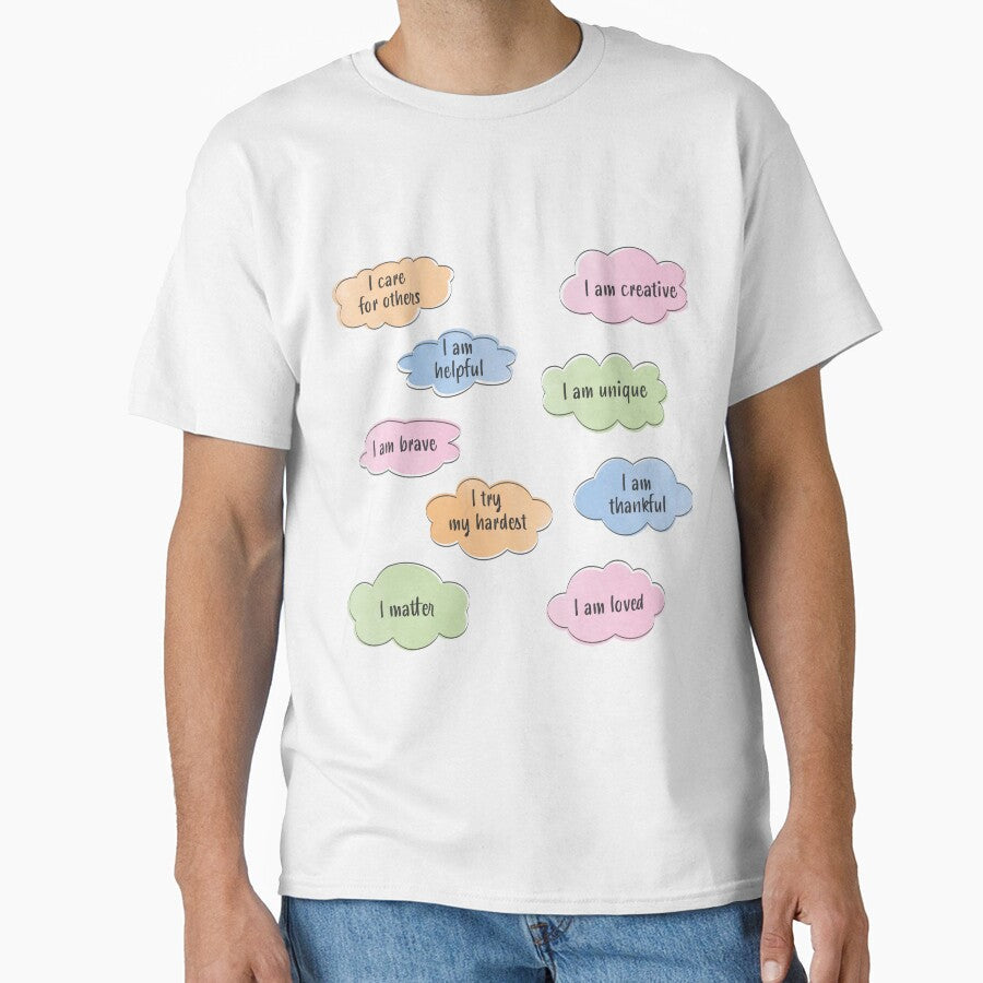 Сolorful watercolor clouds with positive affirmations - Adult & Kids T-Shirts, Sweatshirts & Hoodies apparel design preview 1