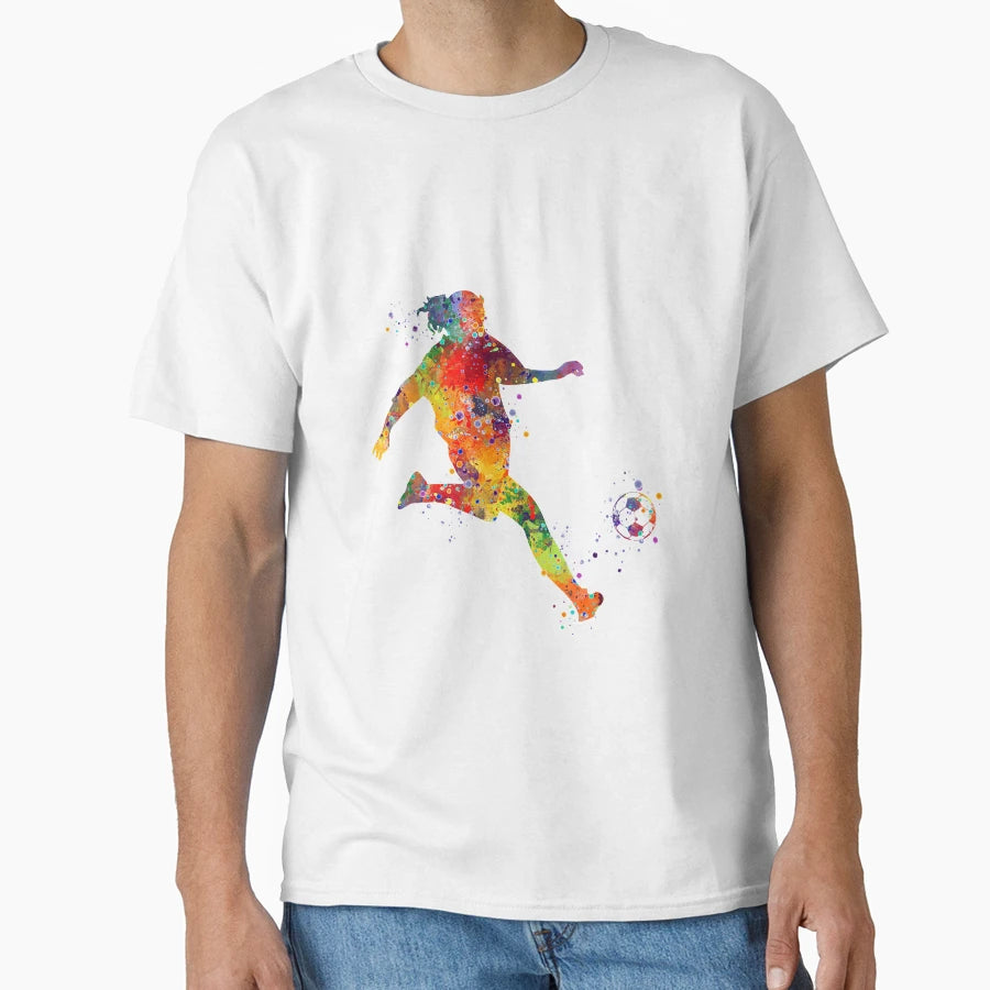 Soccer Player Kick Watercolor T-Shirt - Fun Novelty Design Men Women - T-Shirt, Sweatshirt, Hoodie