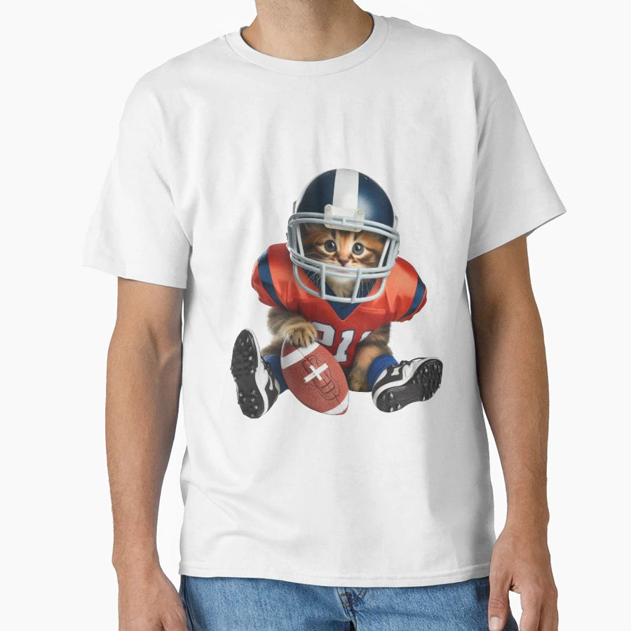 Kitten Playing American Football Funny T-Shirt - Graphic Print for Adults - T-Shirt, Sweatshirt, Hoodie