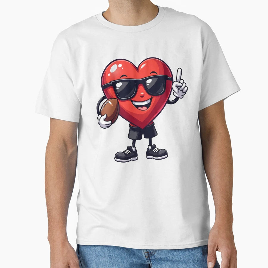 Valentines Day Heart Playing Football T-Shirt - Unique Graphic for Adults - T-Shirt, Sweatshirt, Hoodie