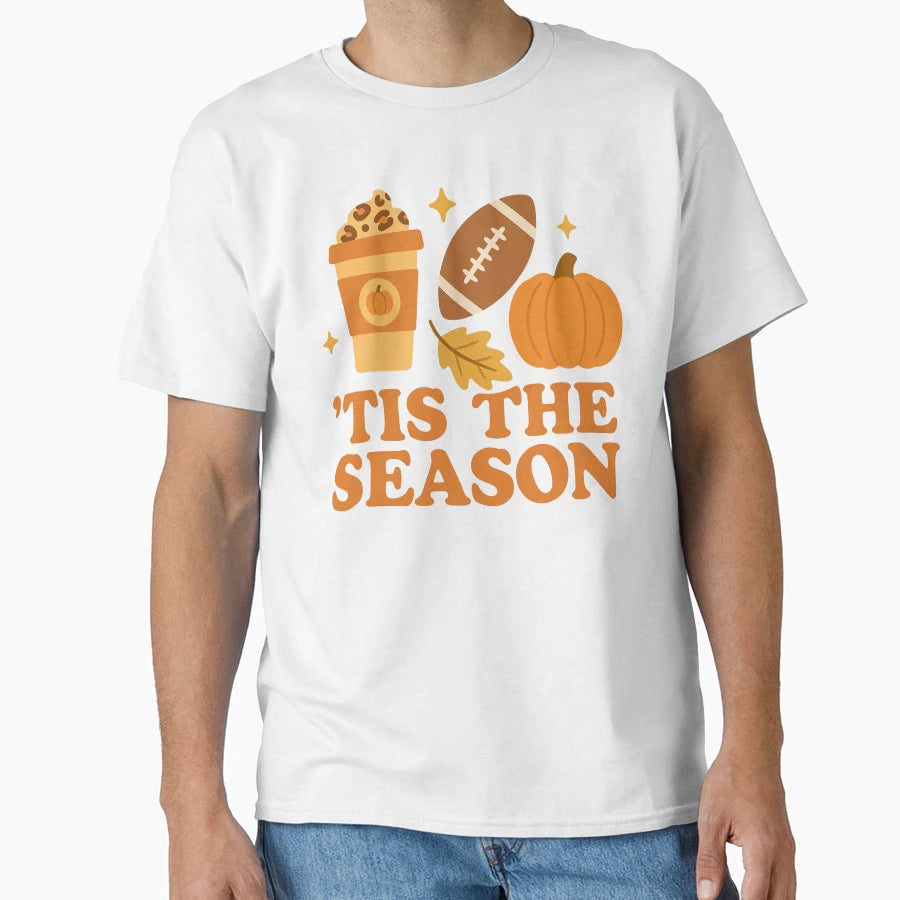 Tis Season Fall Football Coffee T-Shirt - Casual Everyday Wear for Adults - T-Shirt, Sweatshirt, Hoodie