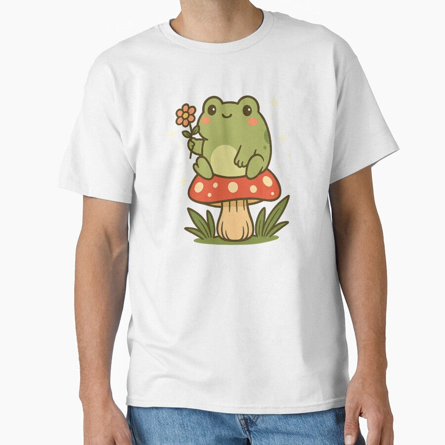 "Kawaii Frog on Mushroom Cottagecore Cutie" by - Adult & Kids T-Shirts, Sweatshirts & Hoodies apparel design preview 1